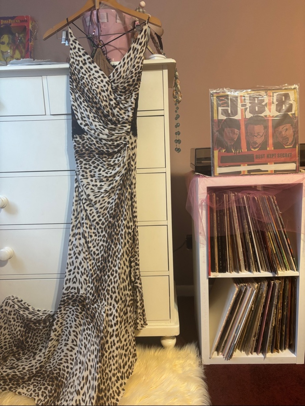 Vintage Y2K Silk Leopard Baddie Maxi Slip Dress Lace Sexy Slit 4 Asymmetrical